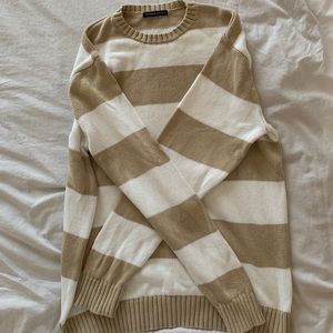 Tan and Cream Brianna Cotton Thick Stripe Sweater